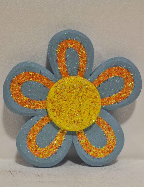 decorazione polistirolo fiore azzurro vetrine negozi