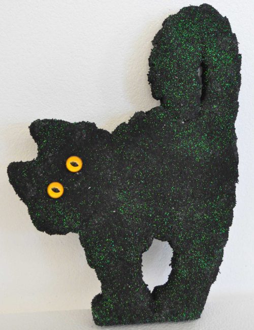gatto nero decorazione polistirolo glitter vetrine negozi halloween