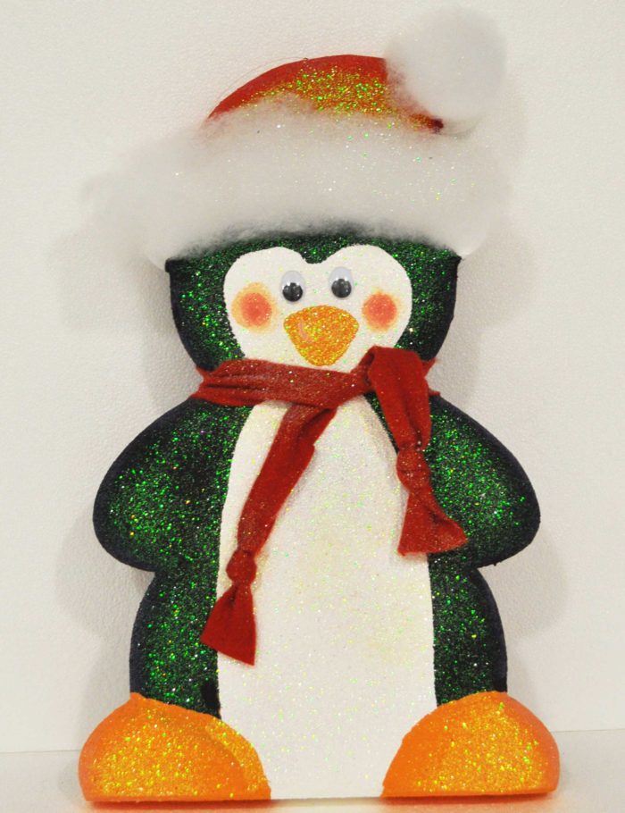 Pinguino altezza 50cm polistirolo colorato glitter decorazione vetrine Natale