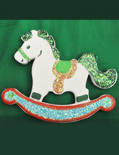 cavallino bianco a dondolo in polistirolo baby party